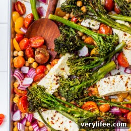 Sheet Pan Baked Feta with Chickpeas, Broccolini and Tomatoes