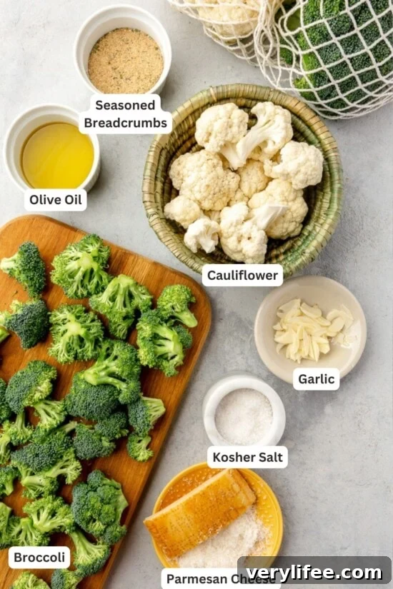 Ingredients for Roasted Broccoli and Cauliflower.