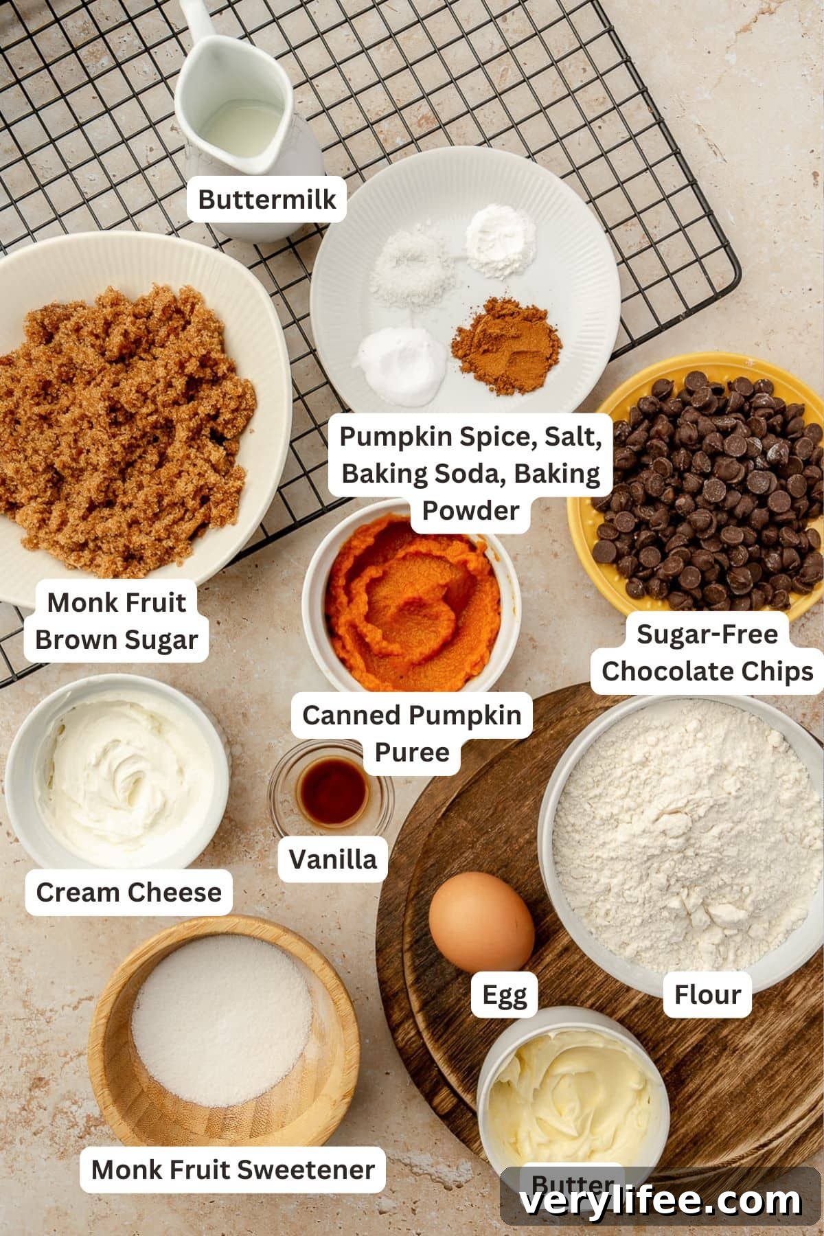 Ingredients for Pumpkin Chocolate Chip Cookies.