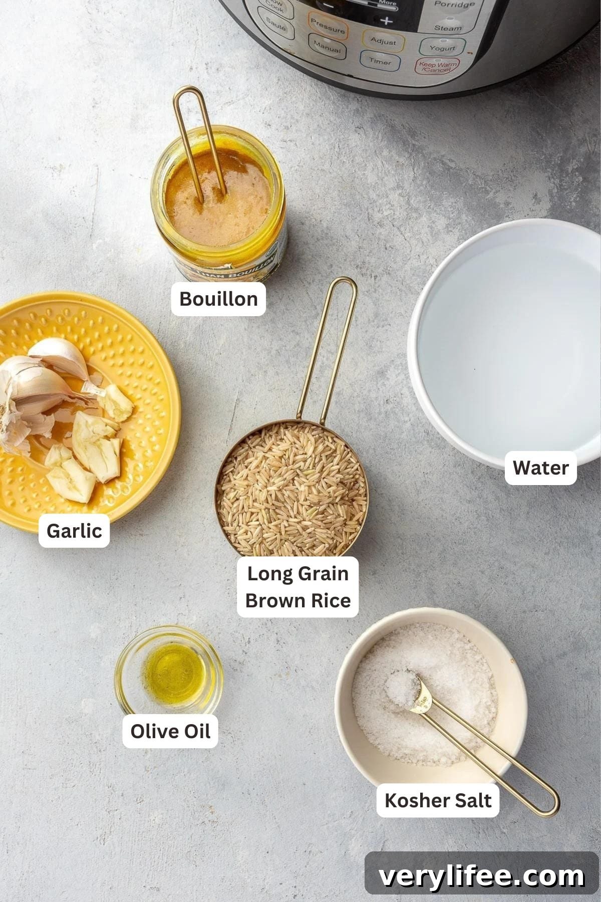 This foolproof recipe makes perfect Instant Pot brown rice every time! An easy and flavorful cooking method that requires hardly any effort. Ingredients for Instant Pot Brown Rice.