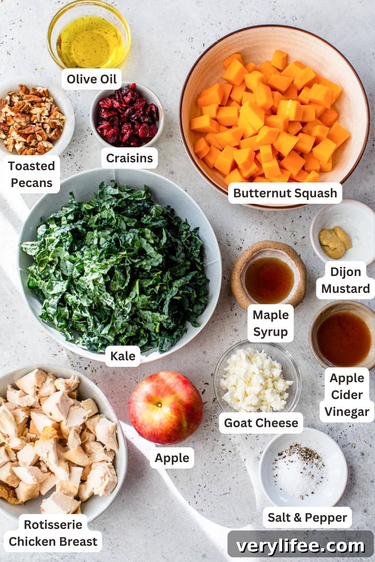 Autumn Kale and Chicken Salad with Maple Vinaigrette 4 Ingredients for Autumn Kale Salad with Chicken