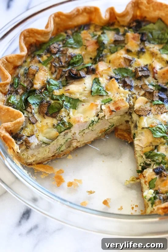Chicken Quiche with spinach and mushrooms