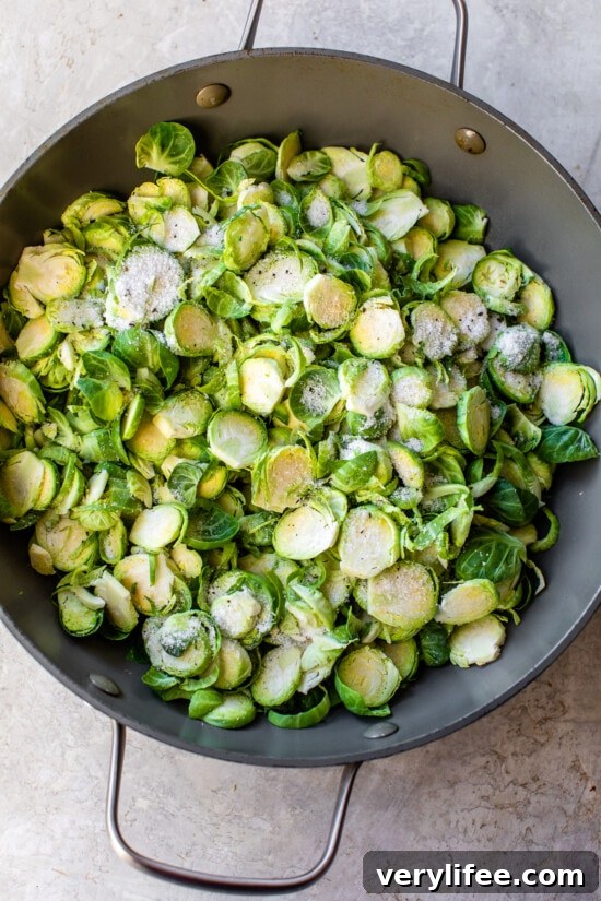 Crispy Roasted Lemon Brussels Sprouts 4 Shredded Brussels sprouts in a pan