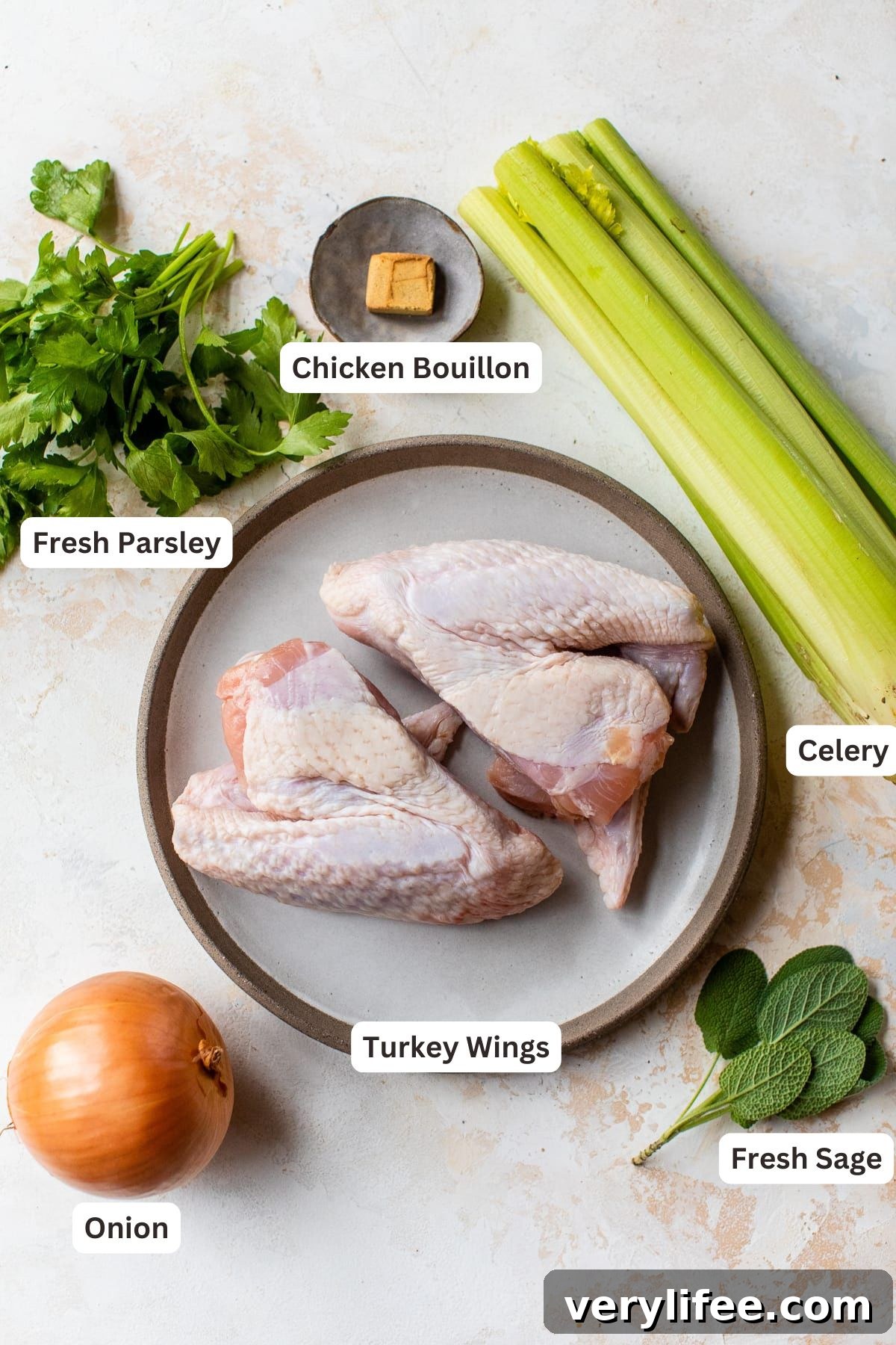 Ingredients for Turkey Stock for Gravy.