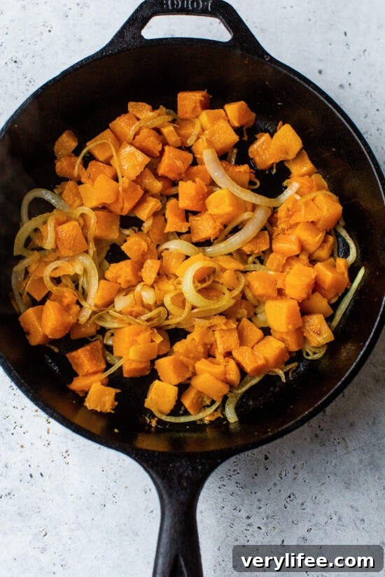 Skillet Enchiladas with Leftover Turkey 5 sauteed butternut squash