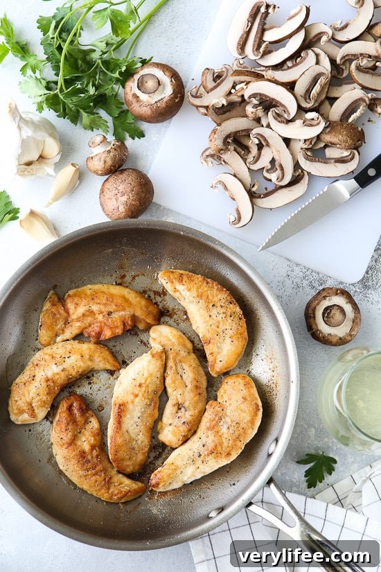 Chicken and Mushrooms in a Garlic White Wine Sauce