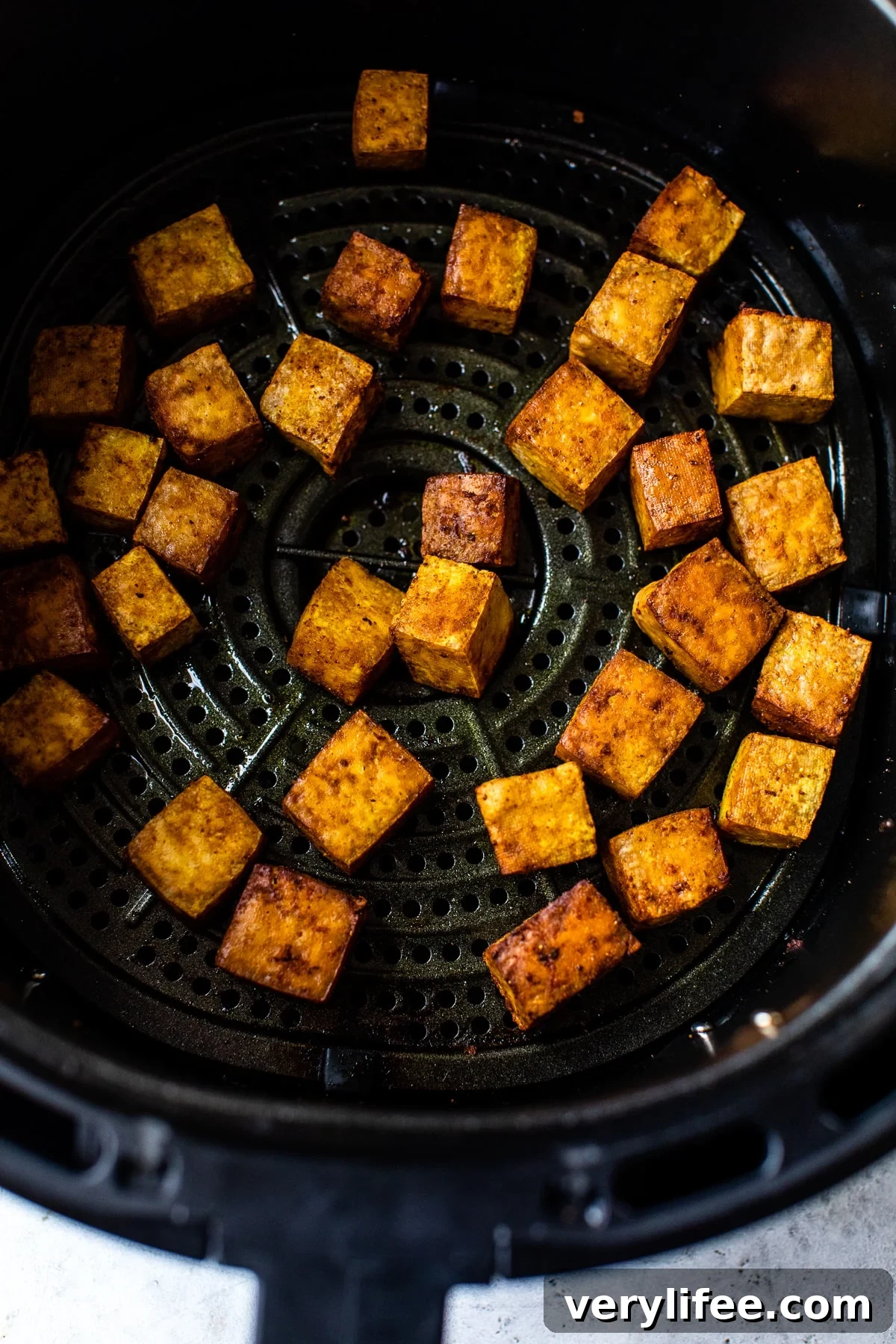 Crispy Air Fryer Peanut Curry Tofu with Ginger Cauliflower Rice 7 Air Fryer Tofu
