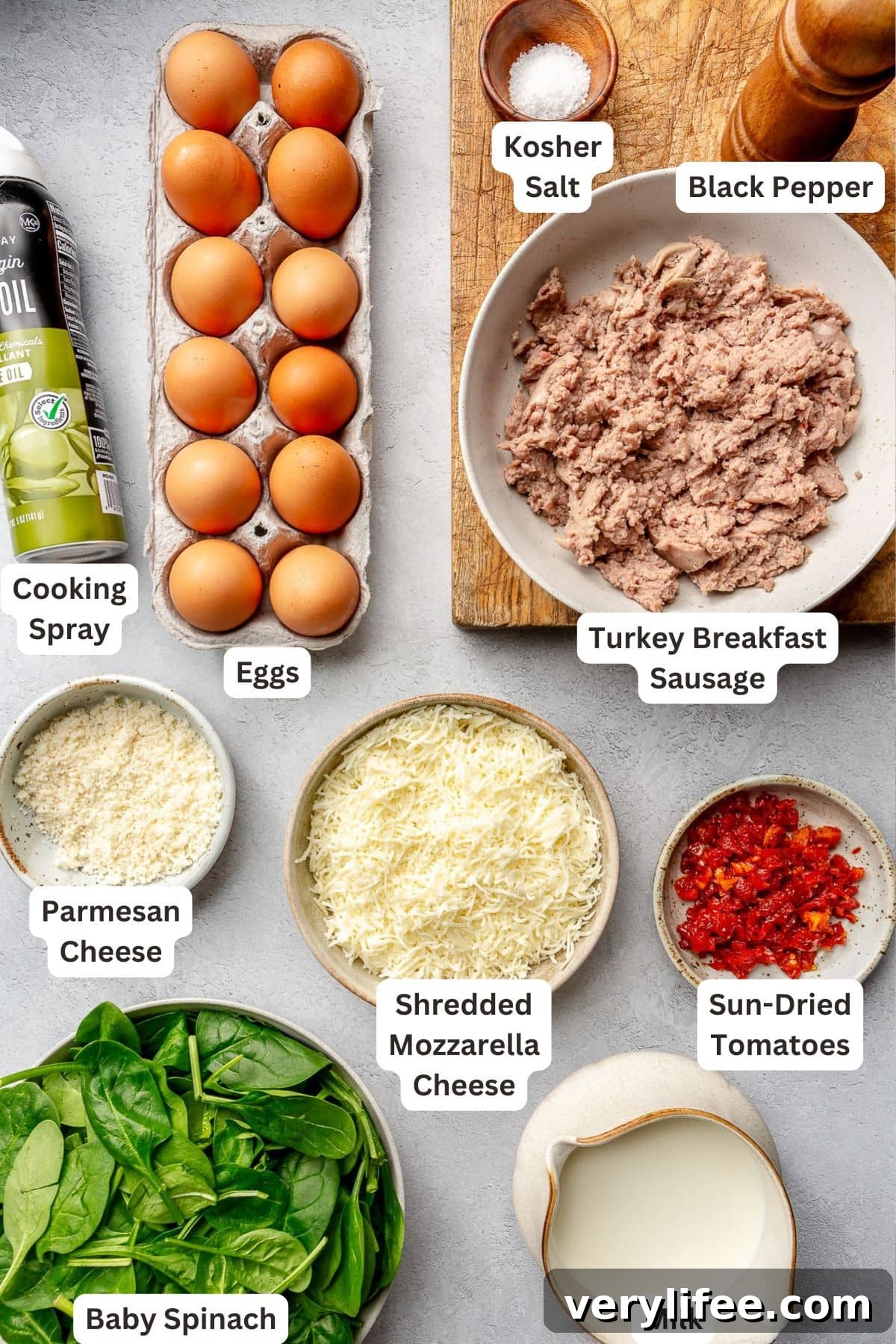 Ingredients for Breakfast Casserole with Sausage.