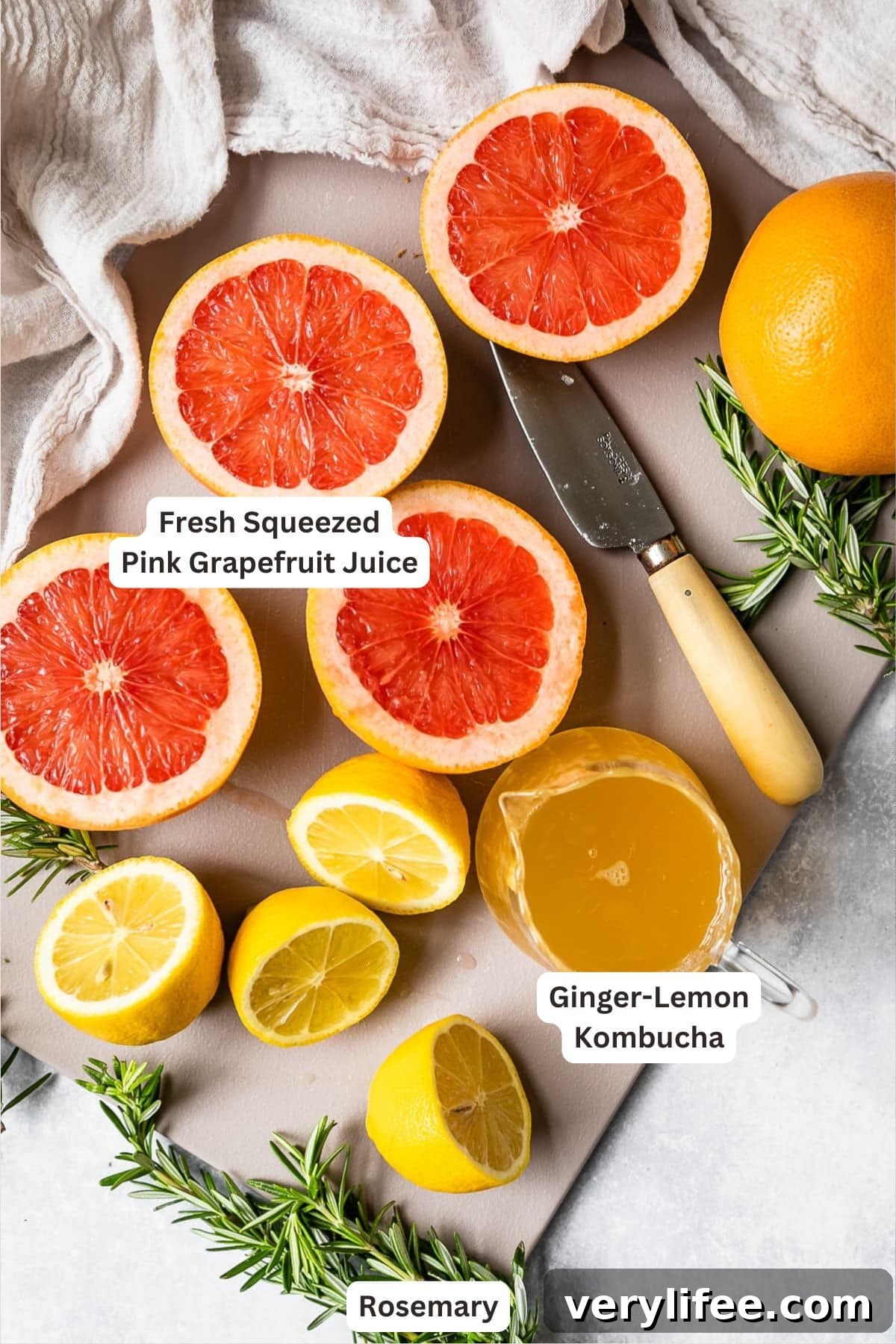 Grapefruit Ginger Kombucha Mocktail Recipe 4 Ingredients for Grapefruit-Ginger Kombucha Mocktail.
