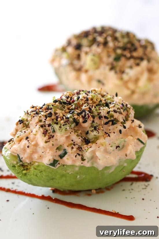 California spicy crab stuffed avocado with lump crab, cucumber and spicy mayo.