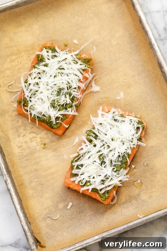 Pesto-Crusted Salmon with Lemon and Fresh Herbs 5 Salmon with pesto and parmesan cheese