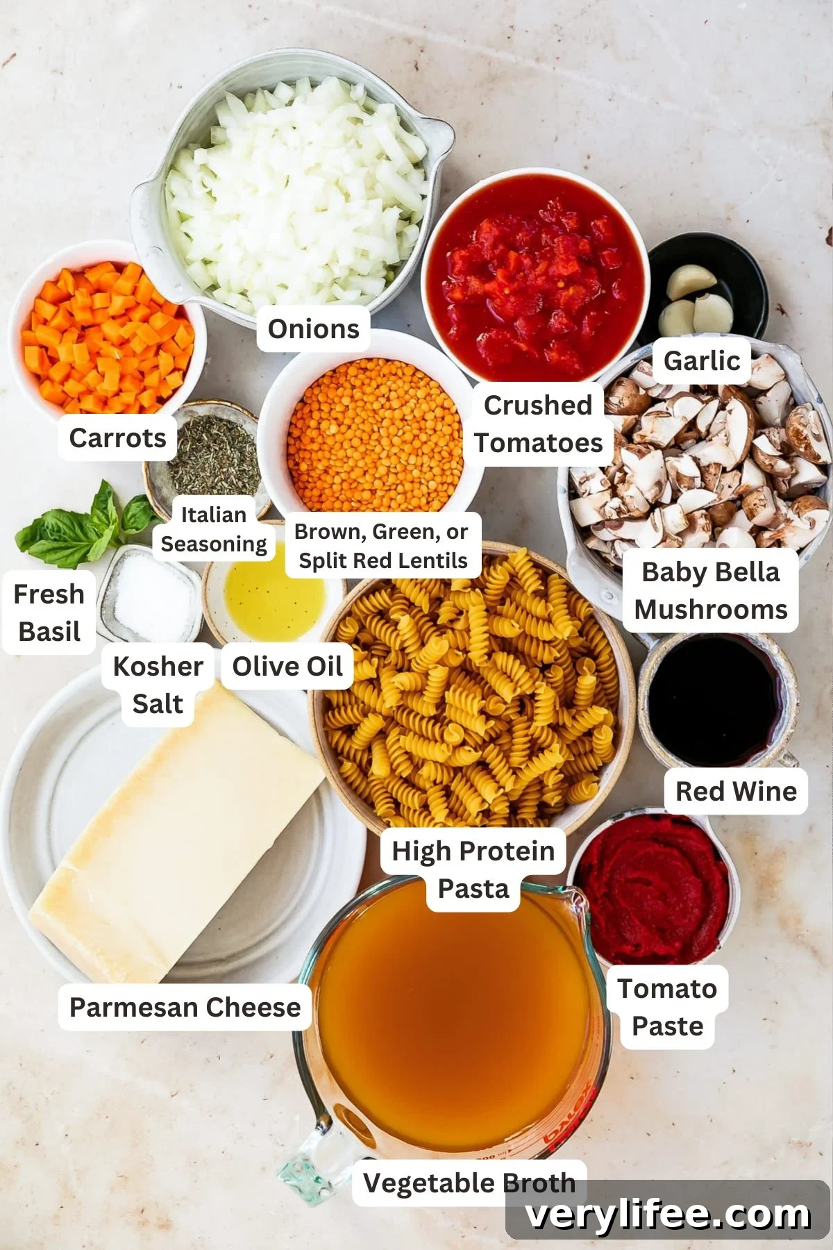 Ingredients for Lentil Bolognese.