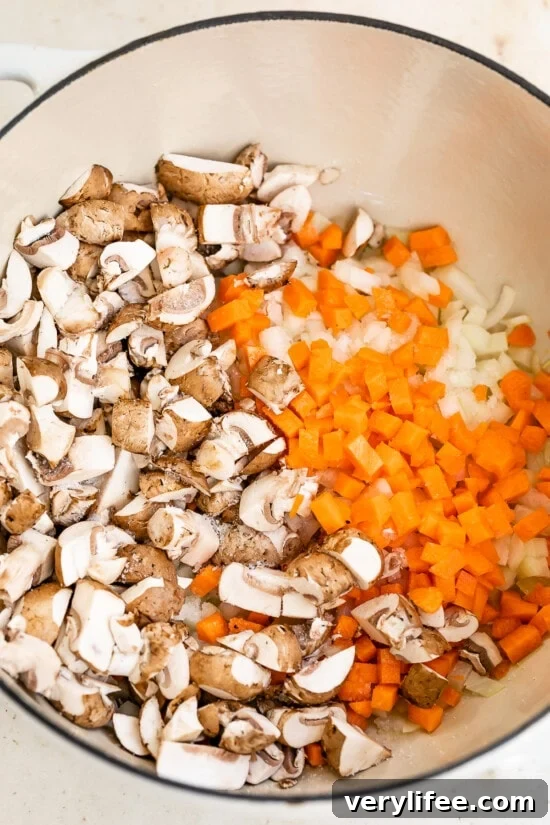 mushrooms carrots and onion