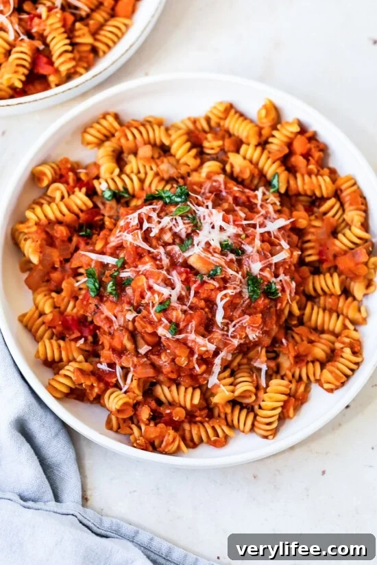 Lentil Bolognese over pasta