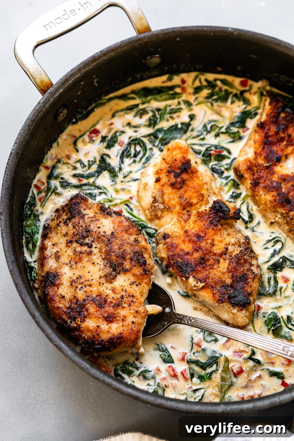 Chicken Florentine in a creamy spinach sauce.