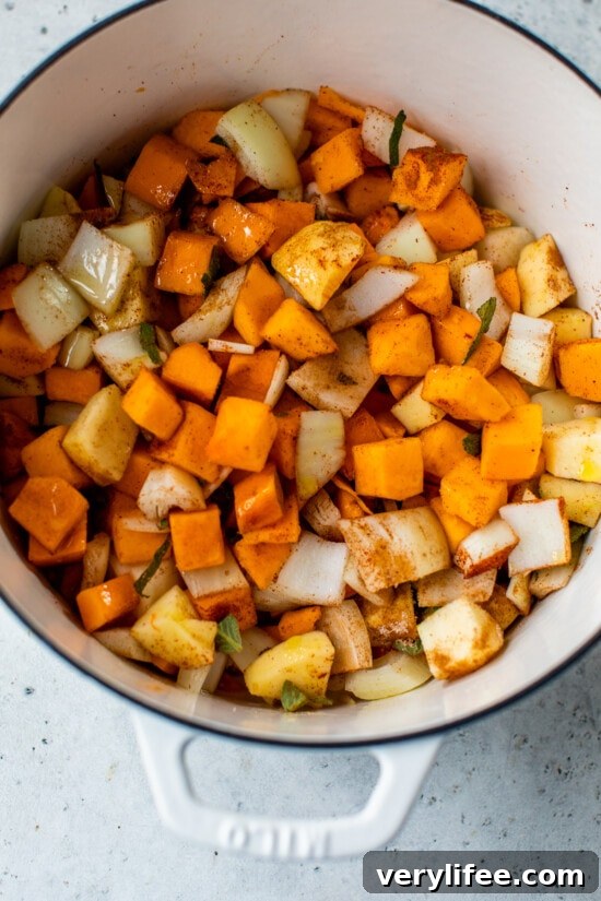 roasted butternut and apples for soup