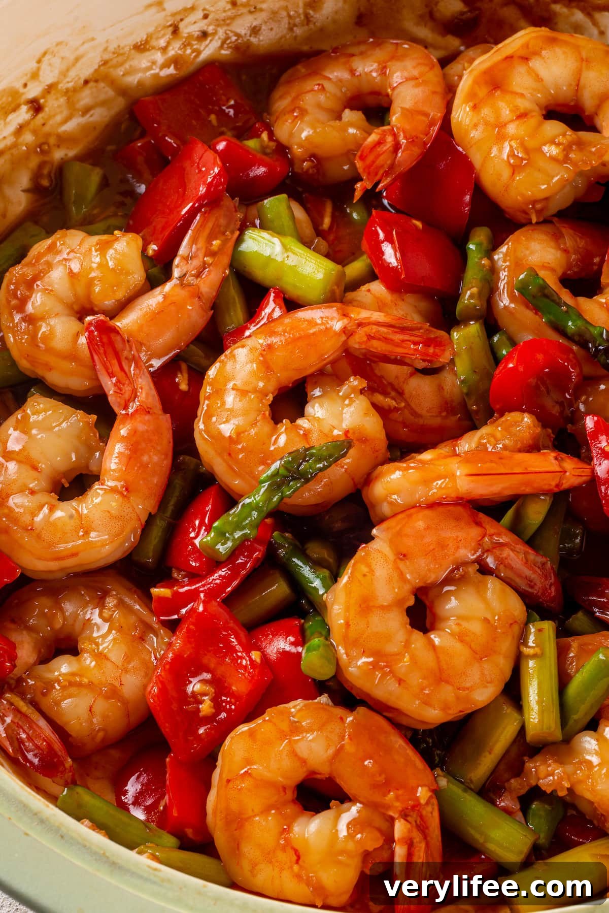 Close up of shrimp stir fry