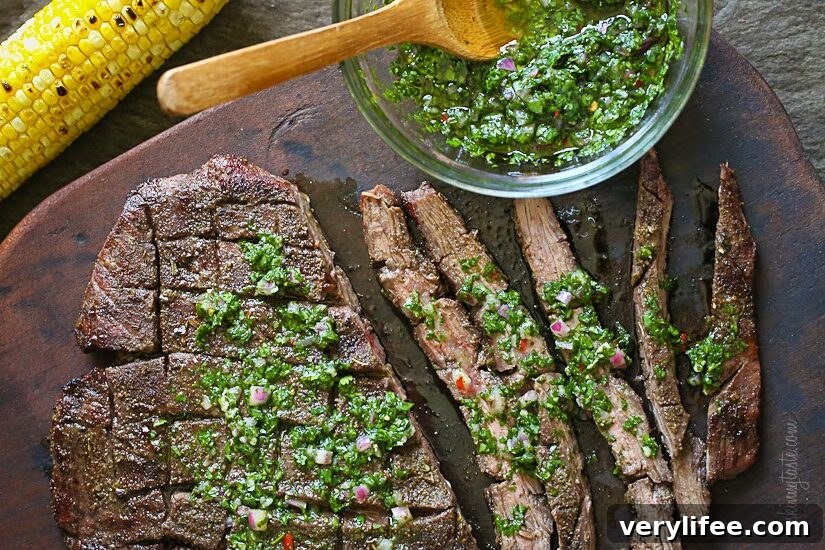 Steak topped with homemade chimichurri