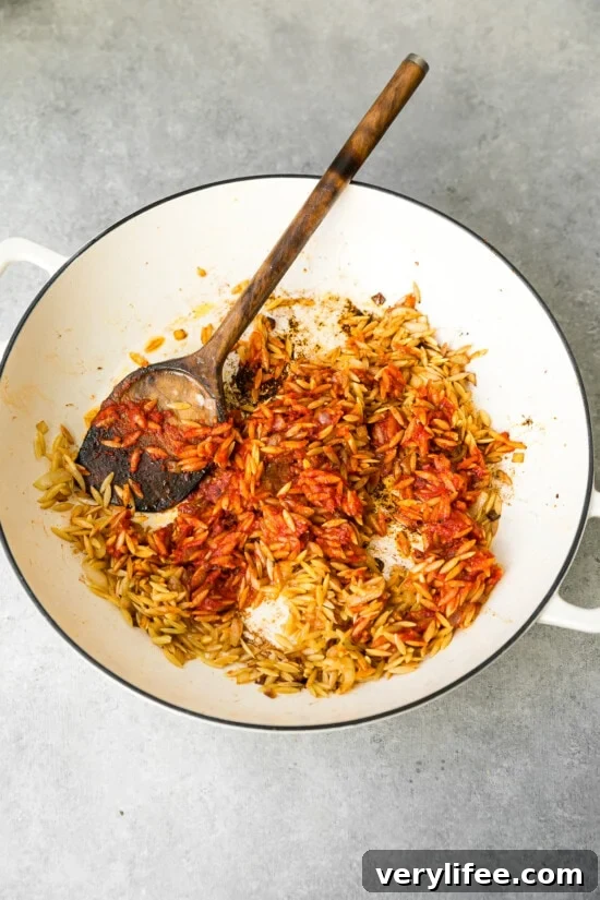 One-Pot Chicken and Orzo Recipe 7 add the orzo and tomato paste