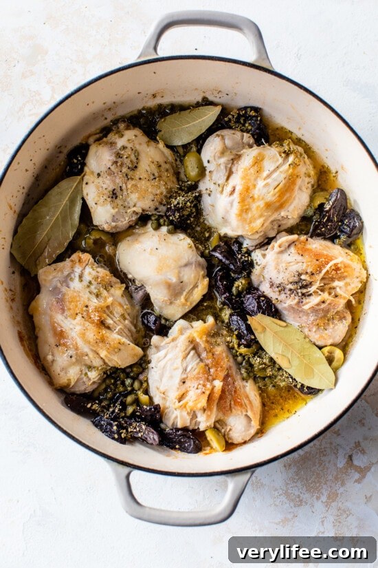 Marbella Chicken Recipe with Olives and Prunes 6 Add prunes, bay leaves, olives, capers