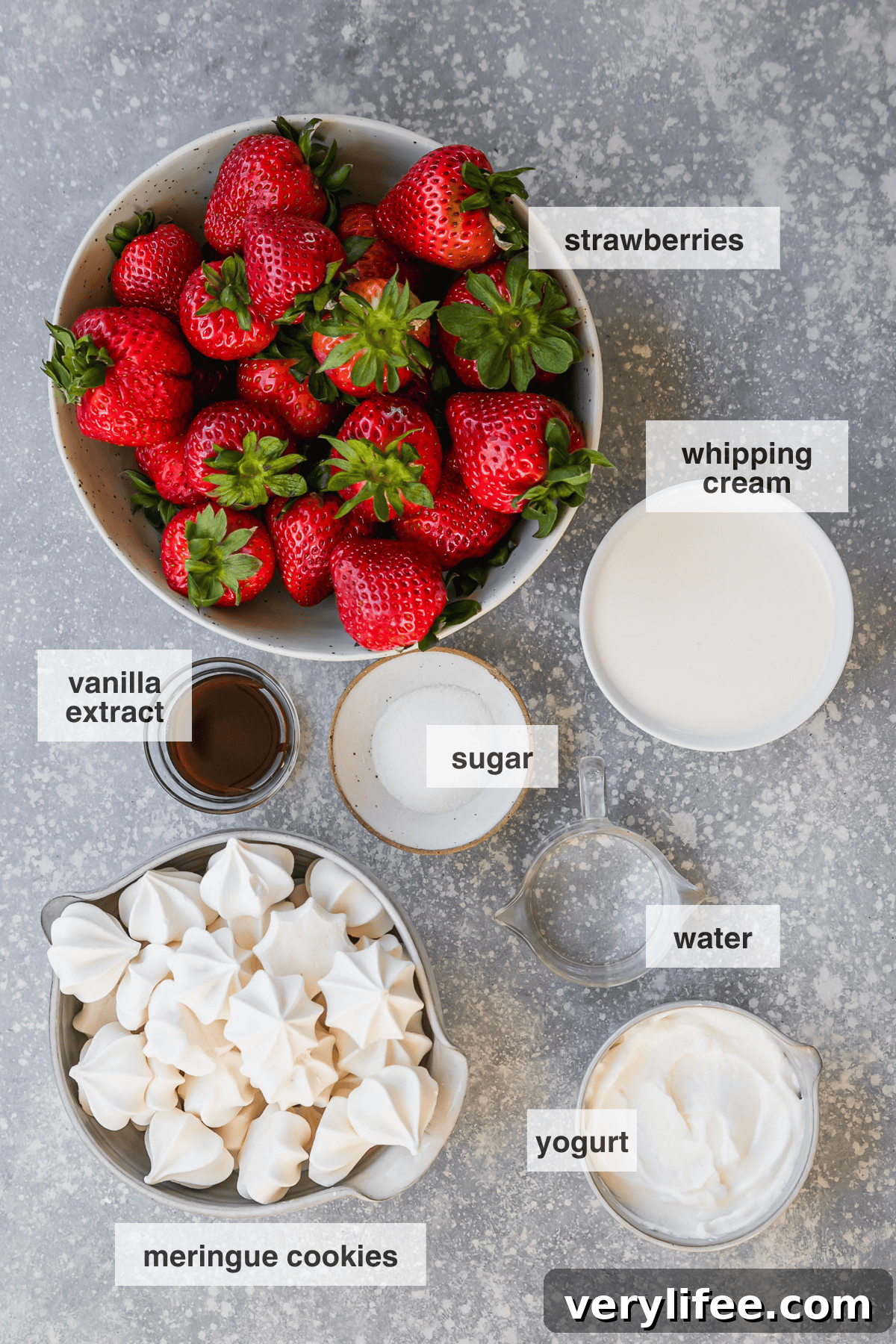 strawberries, meringues and other eton mess ingredients