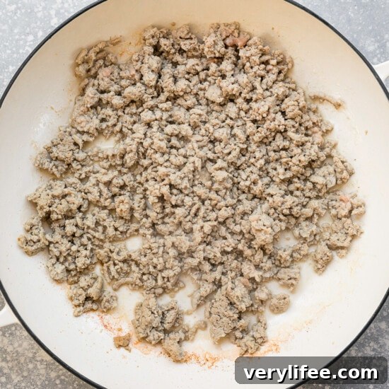 Savory Ground Turkey Tacos with Avocado Crema 5 brown the ground turkey