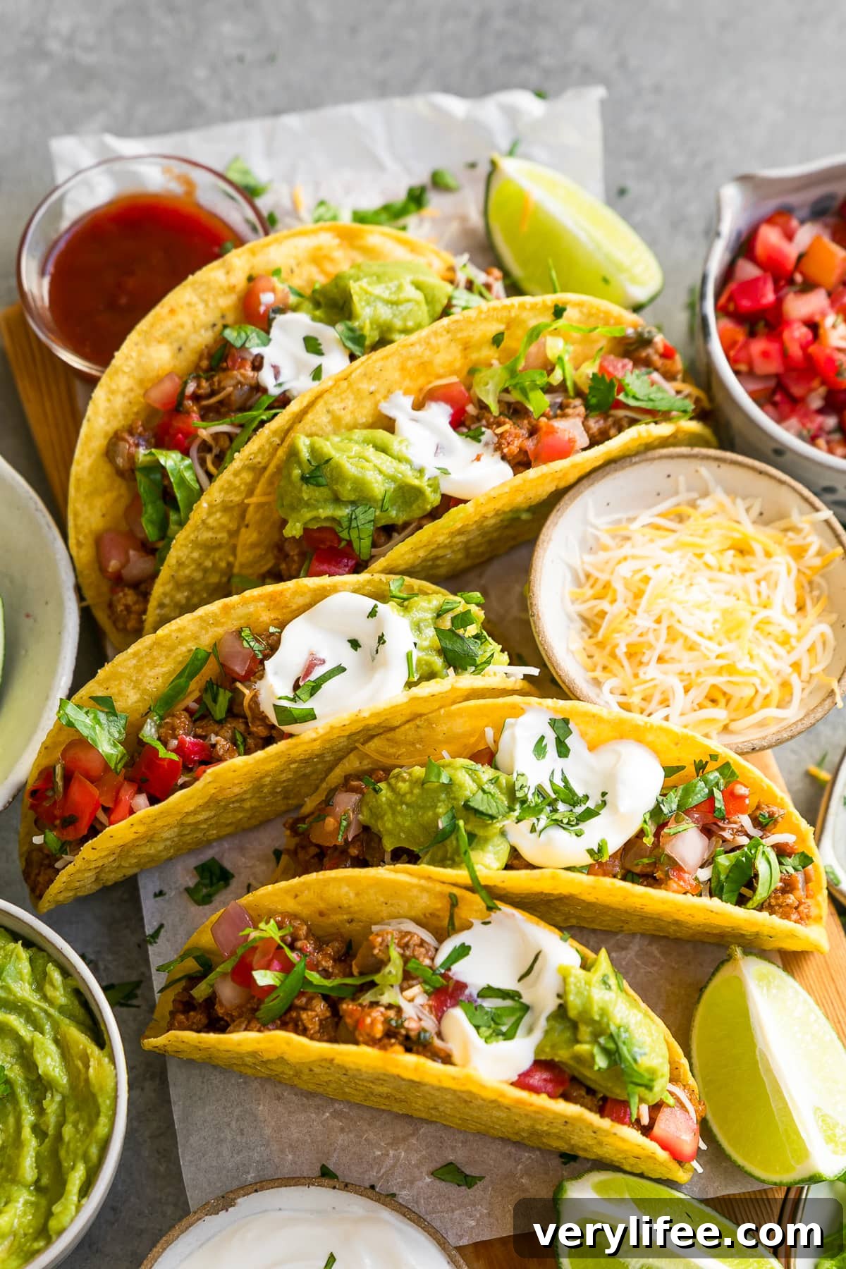 Savory Ground Turkey Tacos with Avocado Crema 10 Turkey Tacos in hard shells