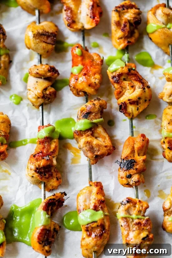 Peruvian Grilled Chicken skewers with avocado aji sauce
