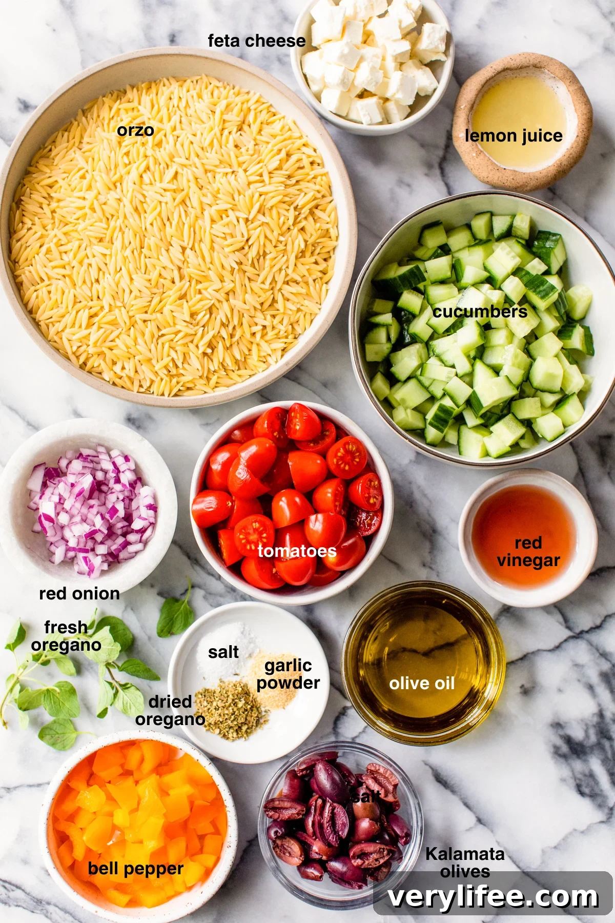 Greek Orzo Salad labels