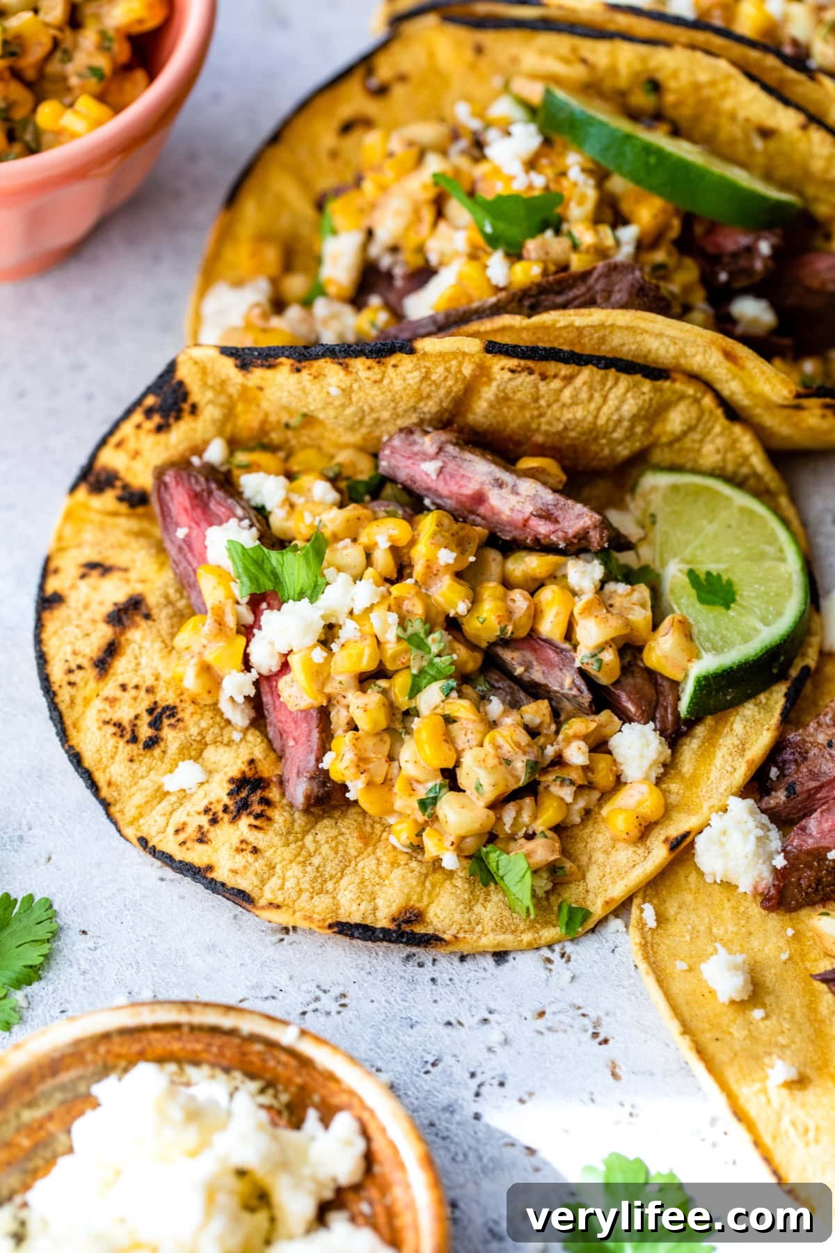 Steak tacos with lime