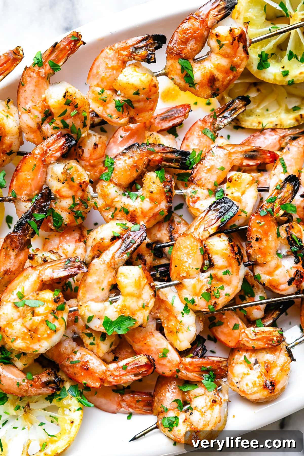 Garlic Butter Grilled Shrimp Recipe 10 Shrimp on skewers