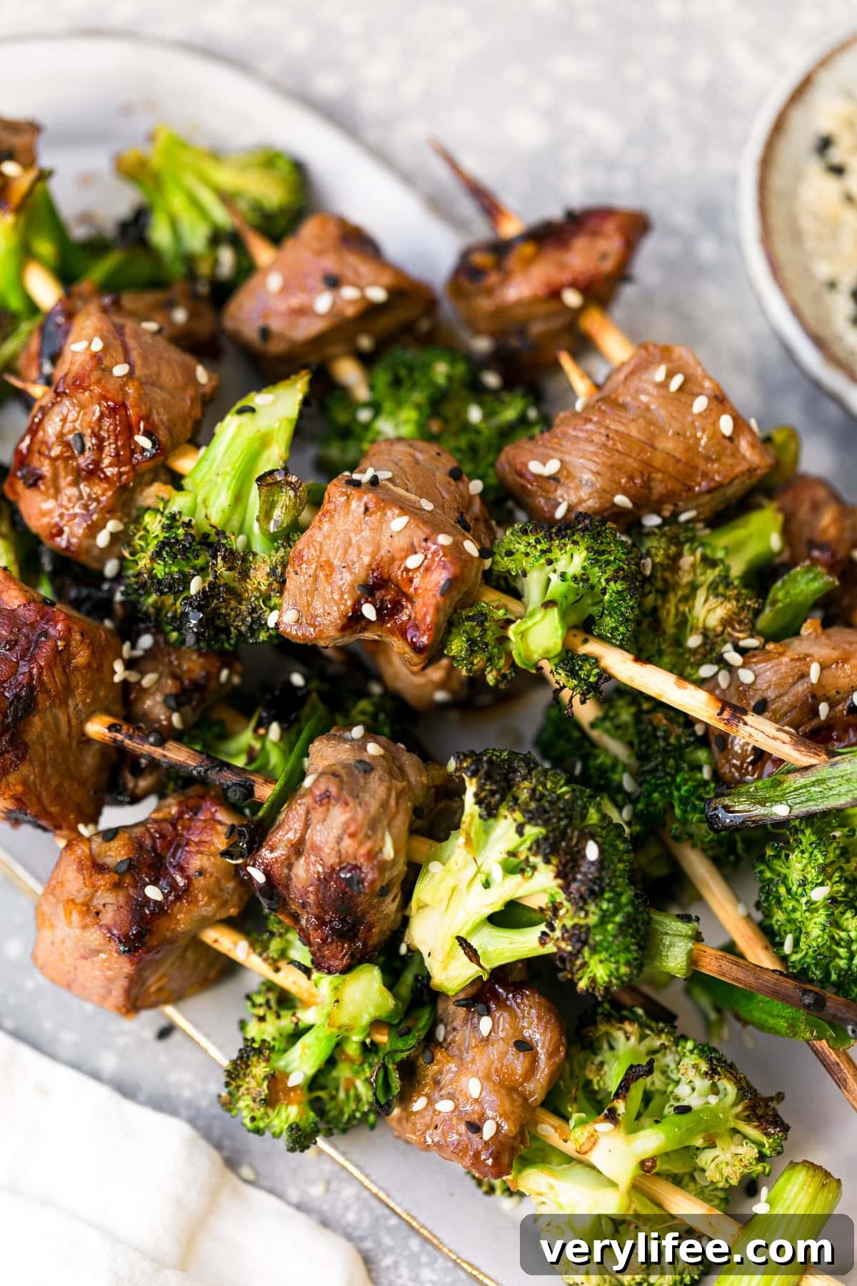 Soy-Marinated Beef and Broccoli Skewers