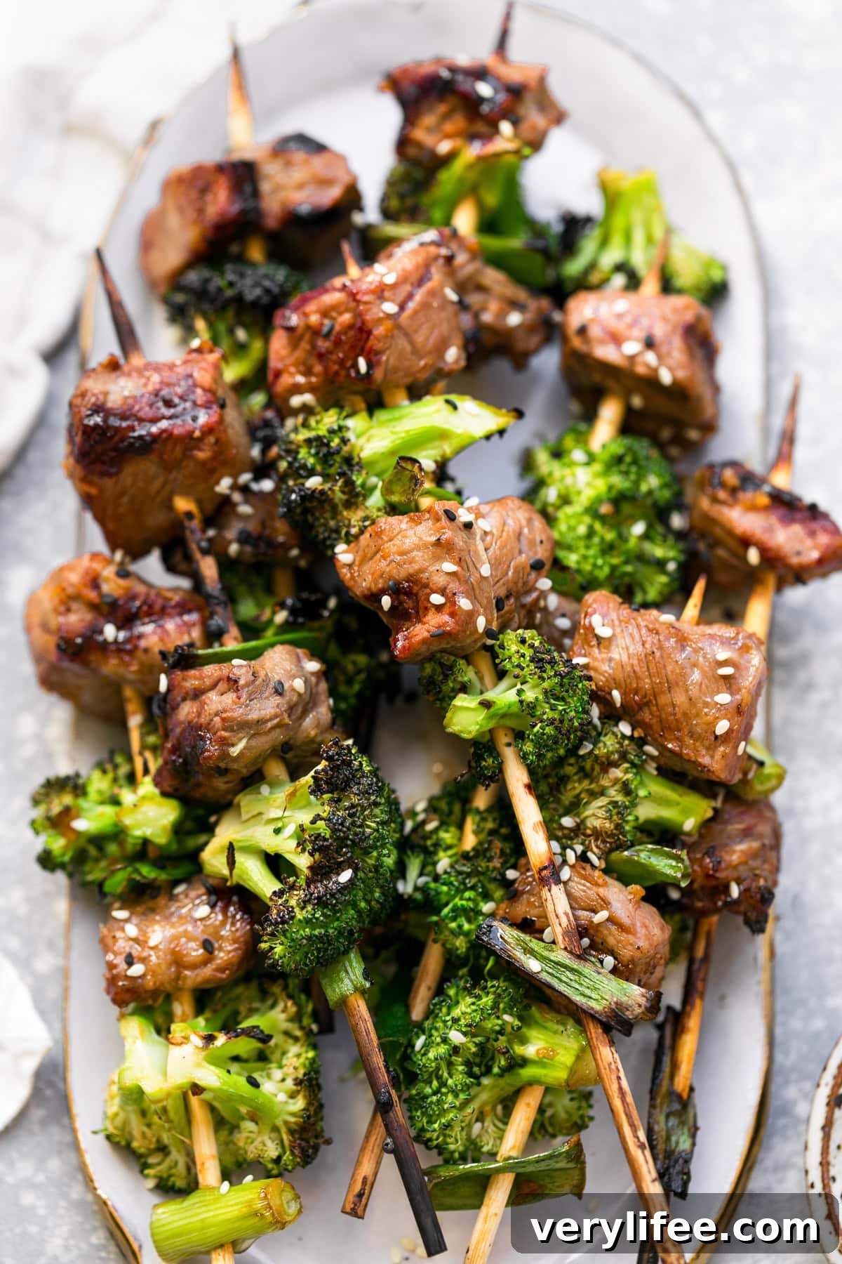 Soy-Marinated Beef and Broccoli Skewers