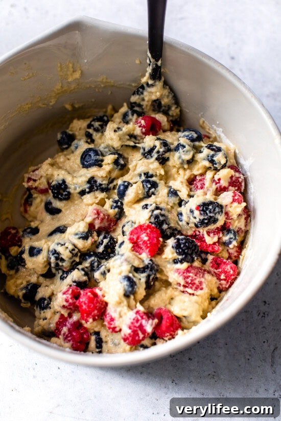 cake batter with berries