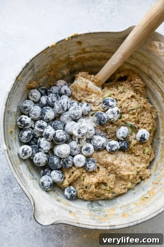 Moist Blueberry Zucchini Bread Recipe 10 Fold blueberries into the batter.