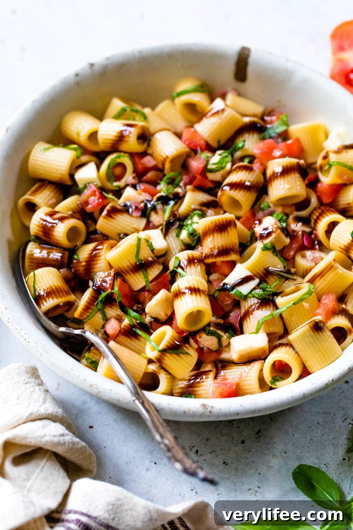 Bruschetta Pasta Salad with Tomato, Basil and Mozzarella 2 Bruschetta Pasta Salad