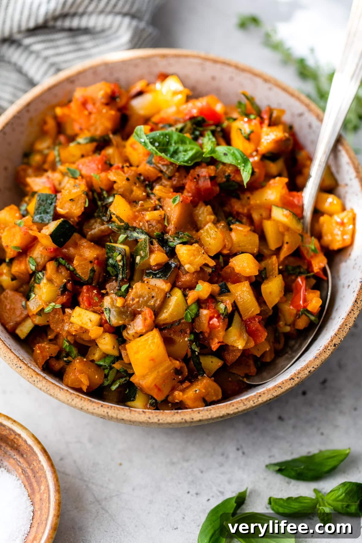 Classic French Ratatouille Recipe 8 A bowl filled with homemade ratatouille.