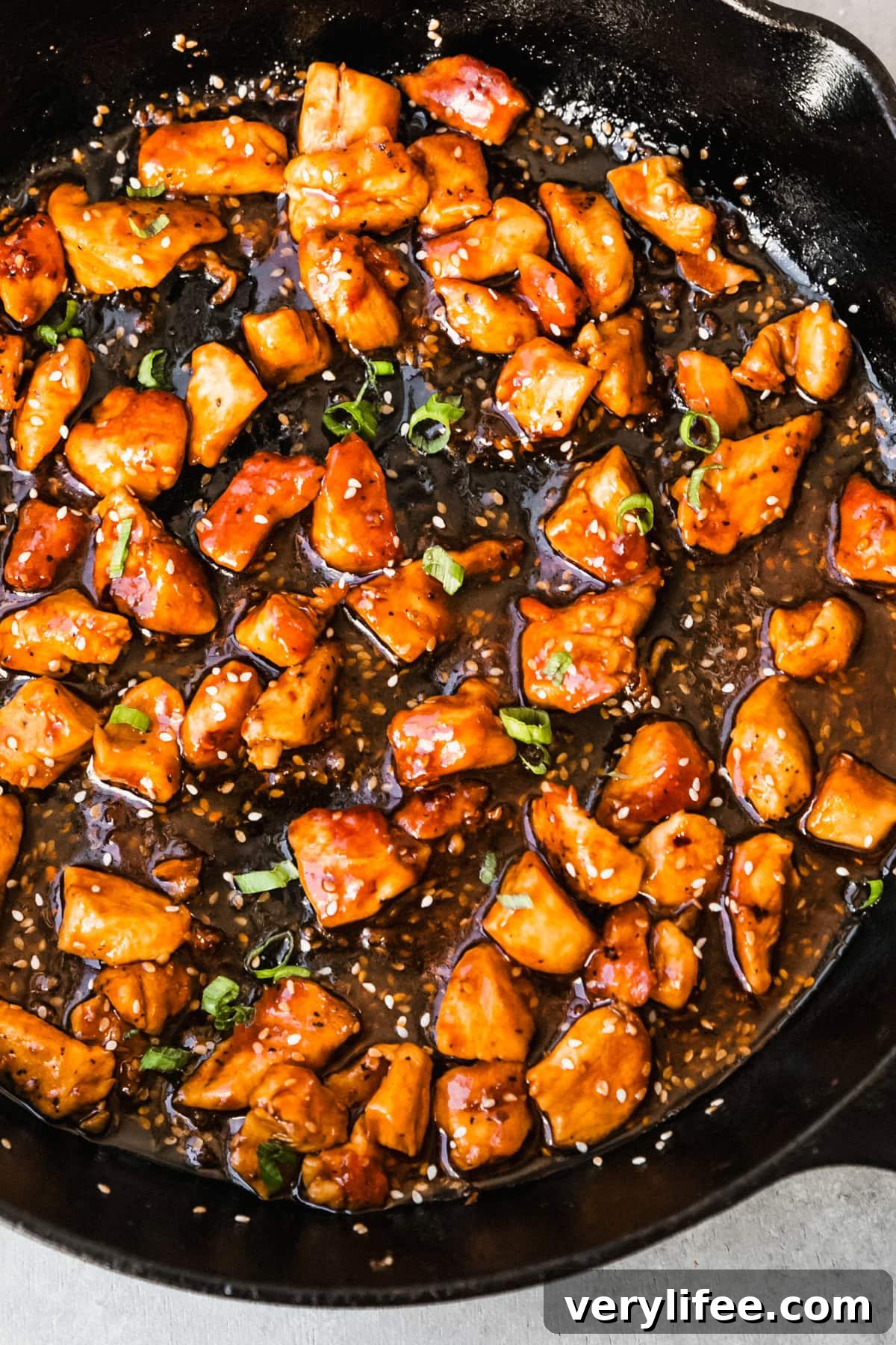 Sesame Chicken in a skillet