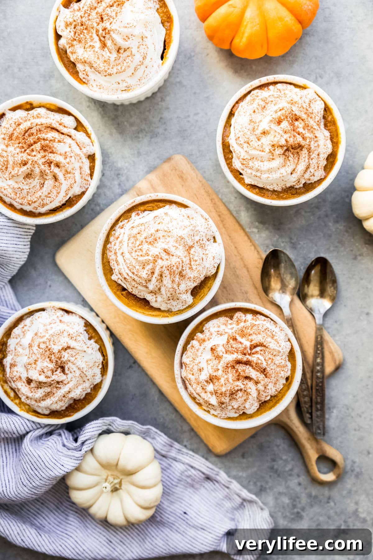 Crustless Pumpkin Pies in ramekins