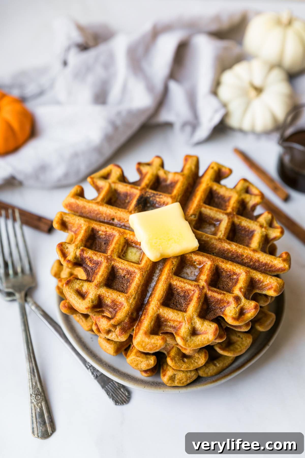 Crispy Pumpkin Waffles with Spiced Maple Syrup 10 Pumpkin Waffles