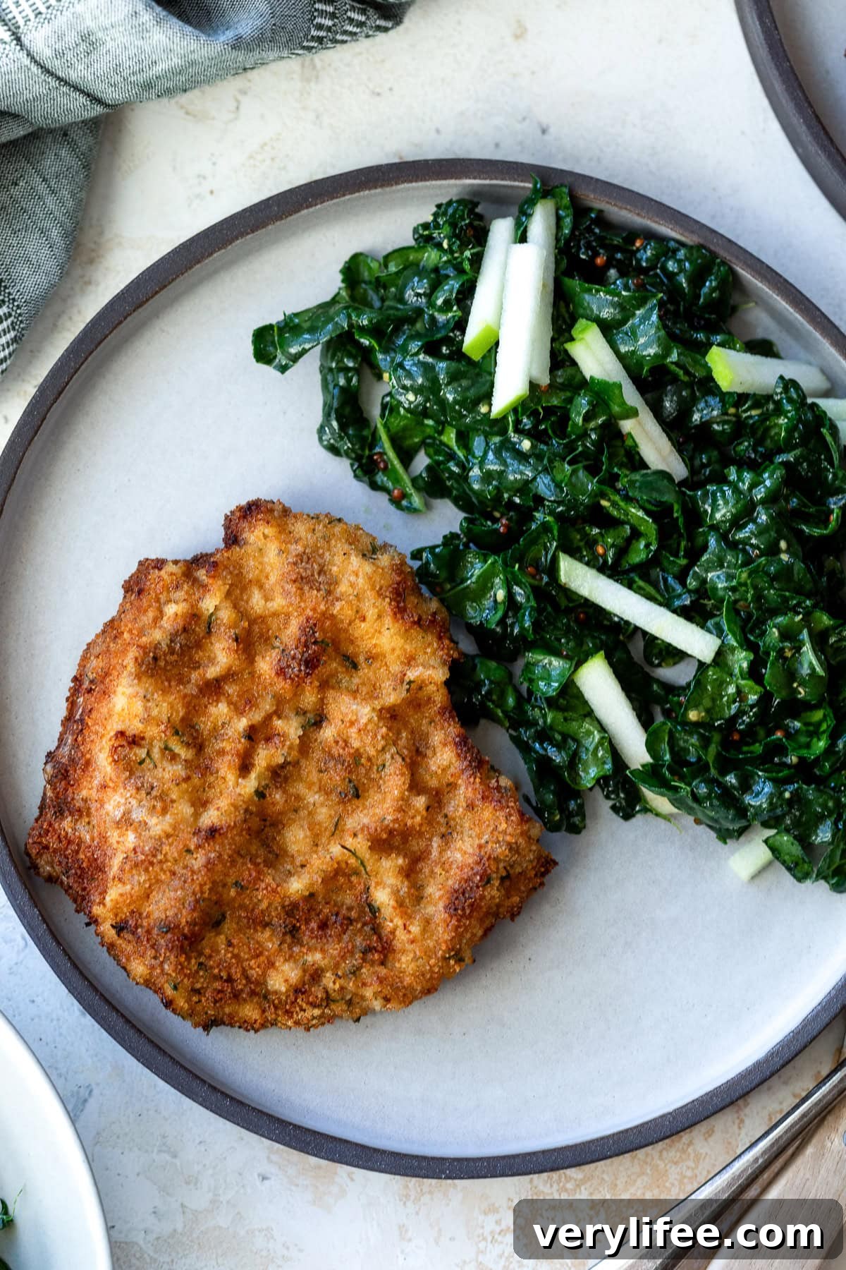 Crispy Pork Milanese with Kale and Apple Salad 14 Pork Milanese with Kale and Apple Salad
