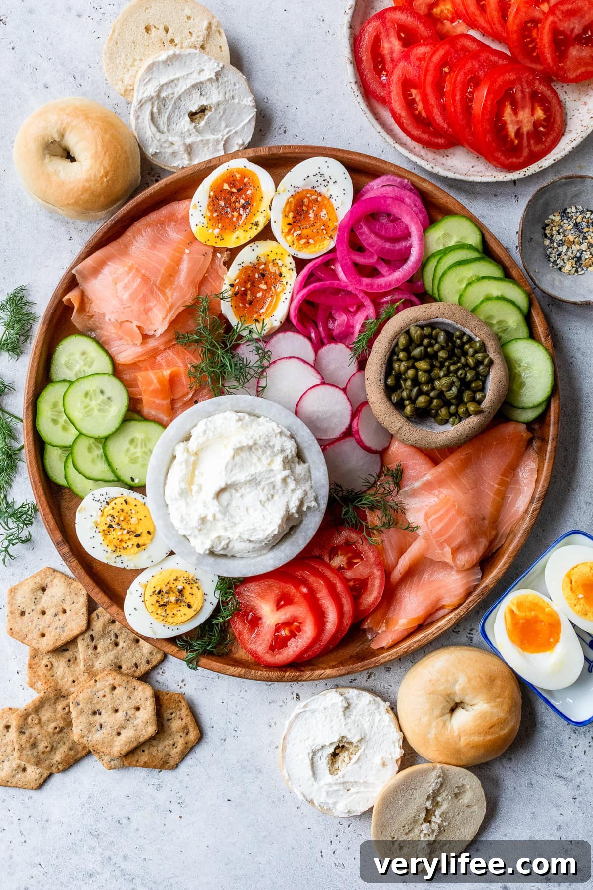 Smoked Salmon Platter with Cream Cheese, Capers and Dill 6 Smoked Salmon Board