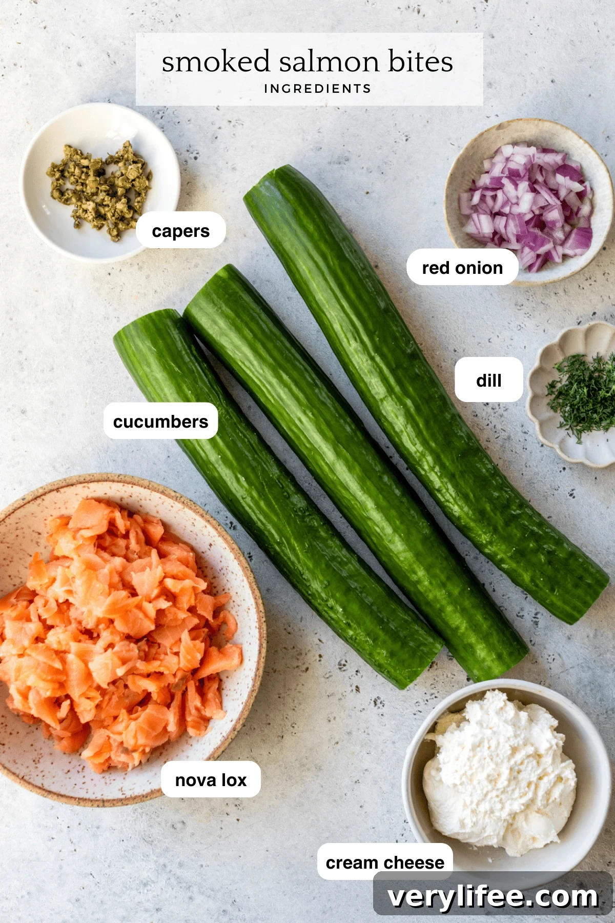 Smoked Salmon Cucumber Bites with Dill and Cream Cheese 5 Smoked Salmon Cucumber Bites ingredients
