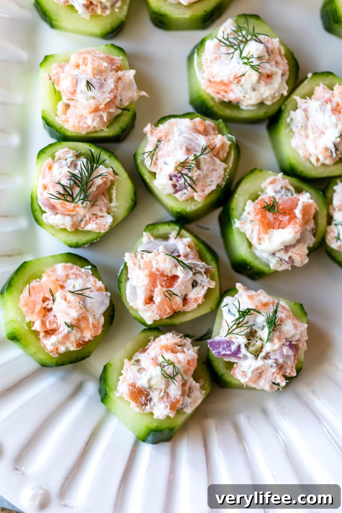 Smoked Salmon Cucumber Bites with Dill and Cream Cheese 8 Smoked Salmon Cucumber Bites