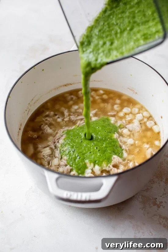 Pour salsa verde sauce into the stew.