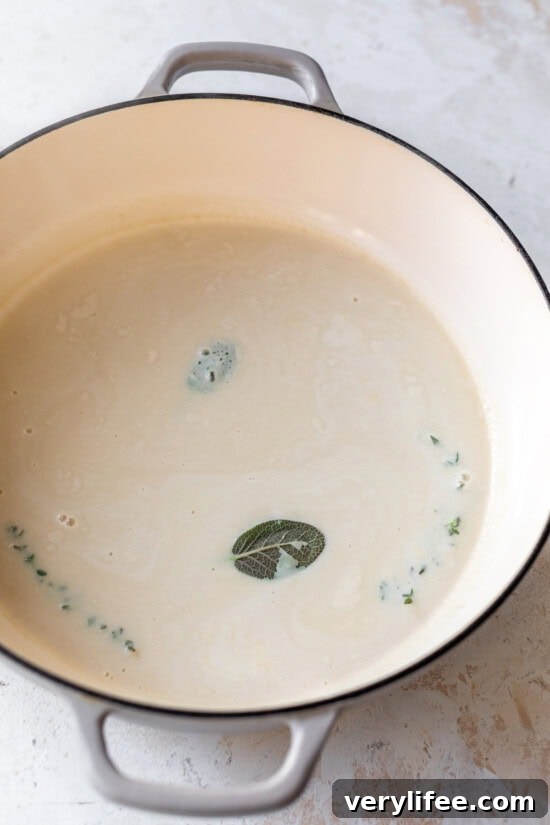Leftover Turkey Pot Pie Gratin Recipe 6 infuse milk with fresh herbs
