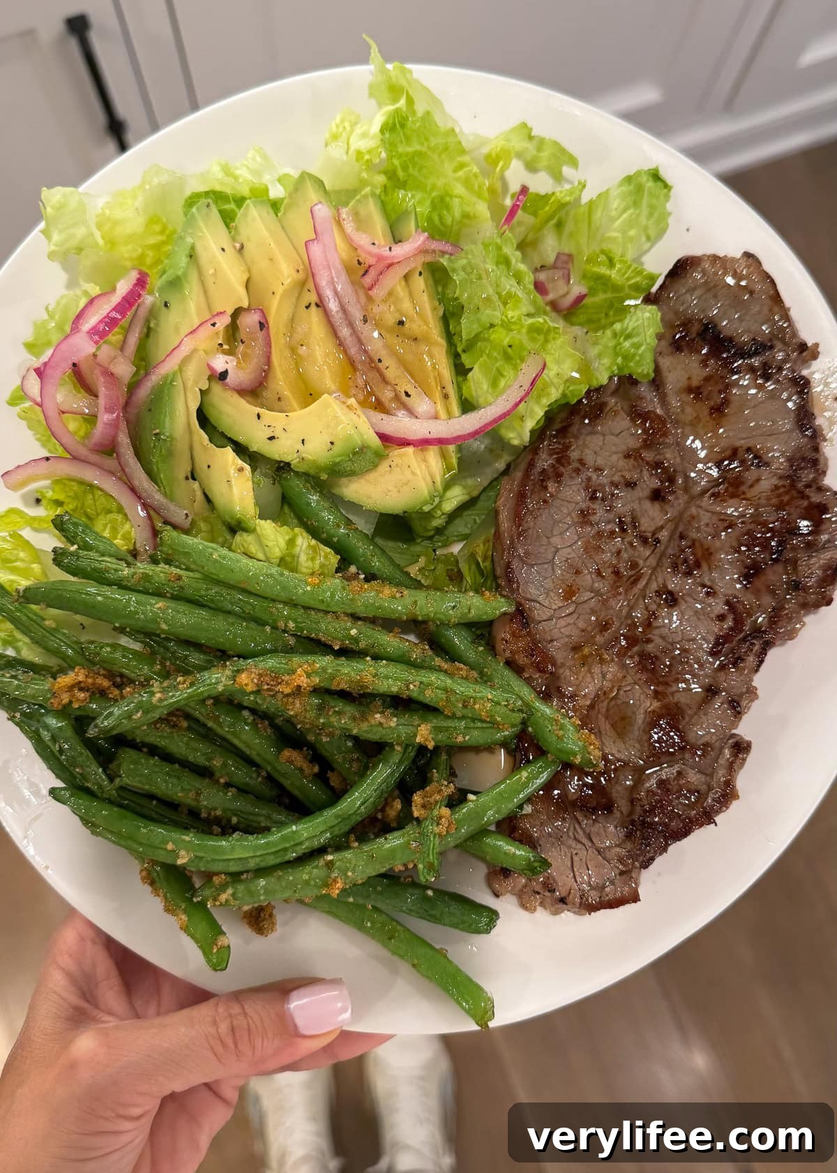 Air Fryer Green Beans with Steak for dinner
