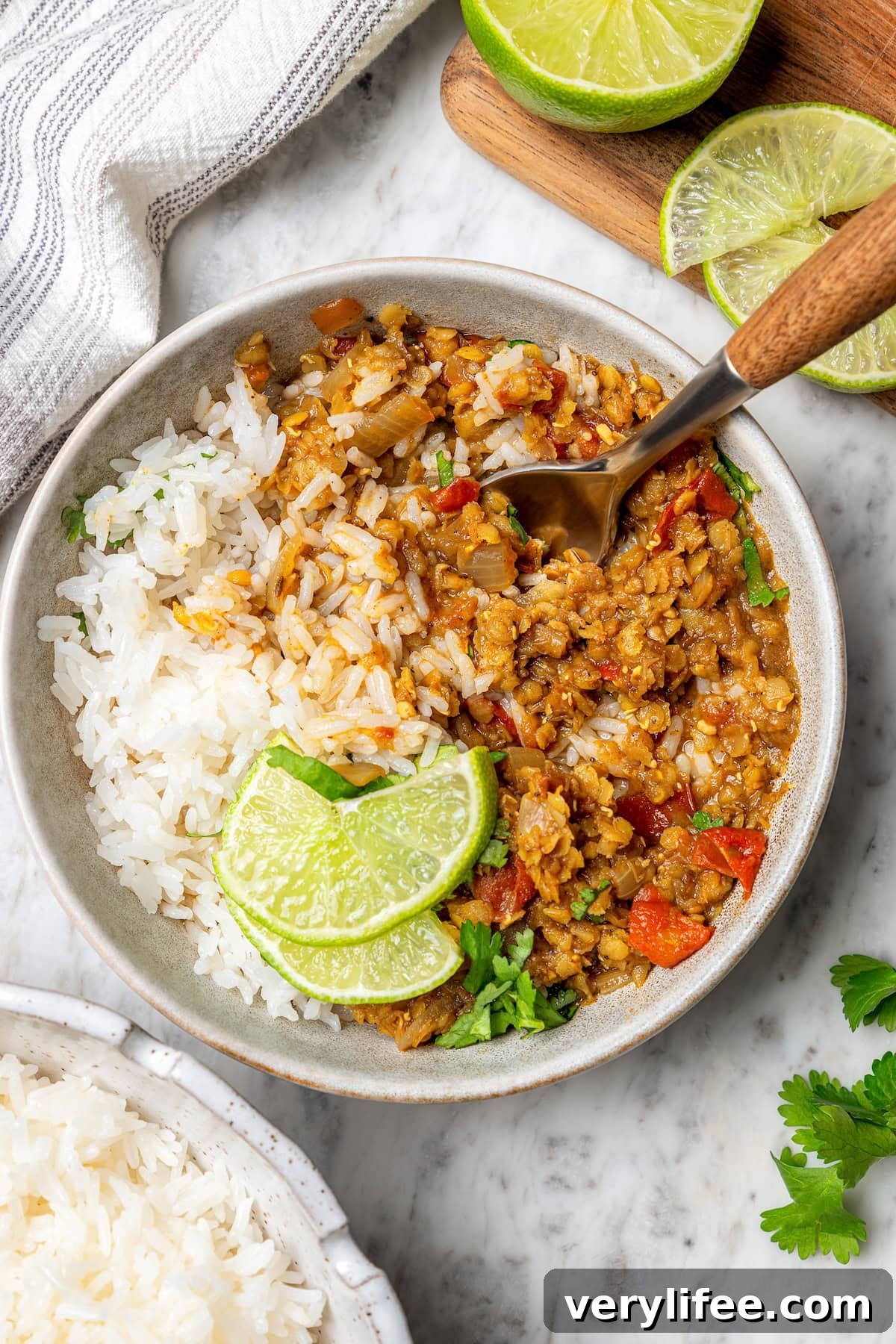 Jasmine rice in bowl with curry