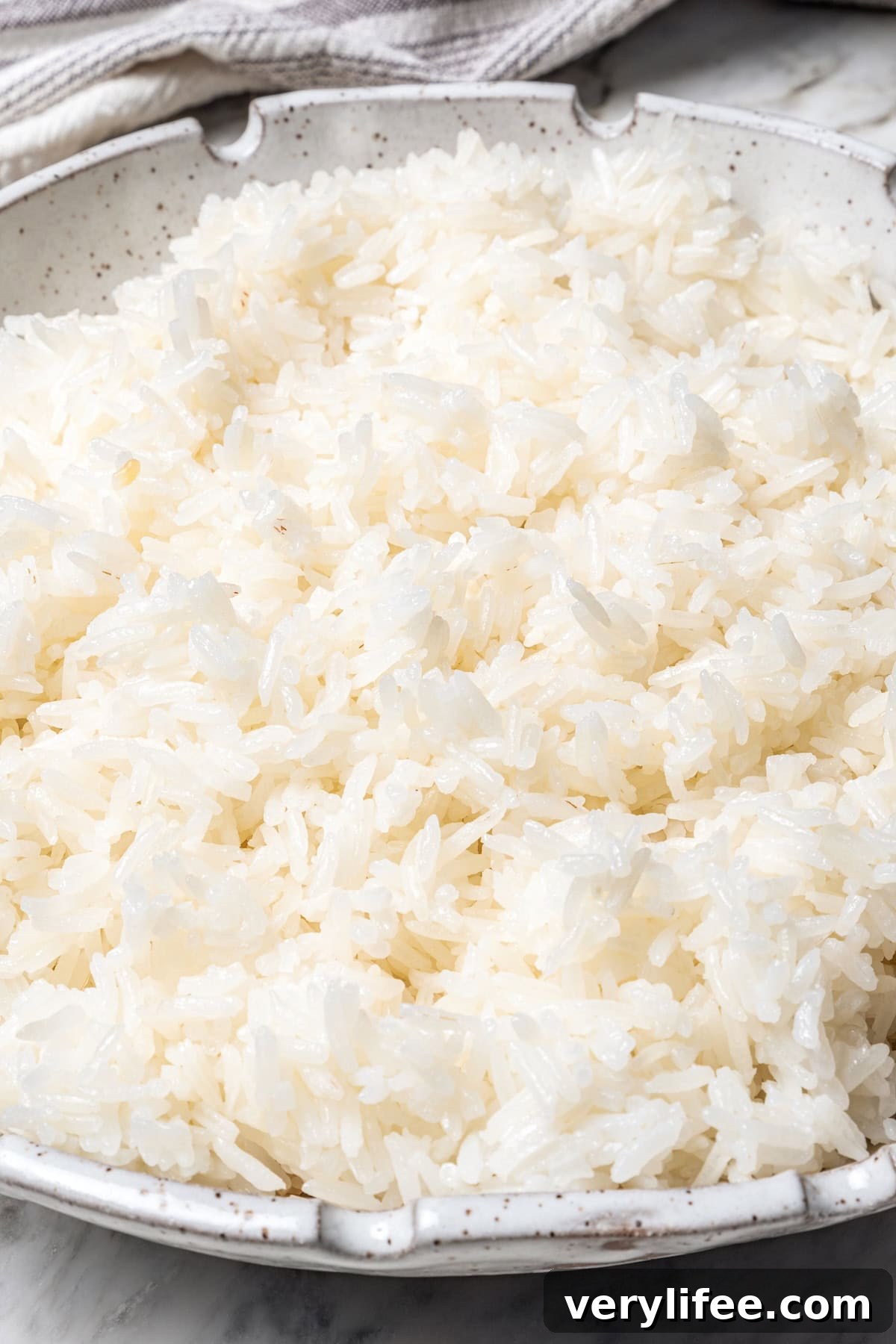 Bowl of fluffy jasmine rice