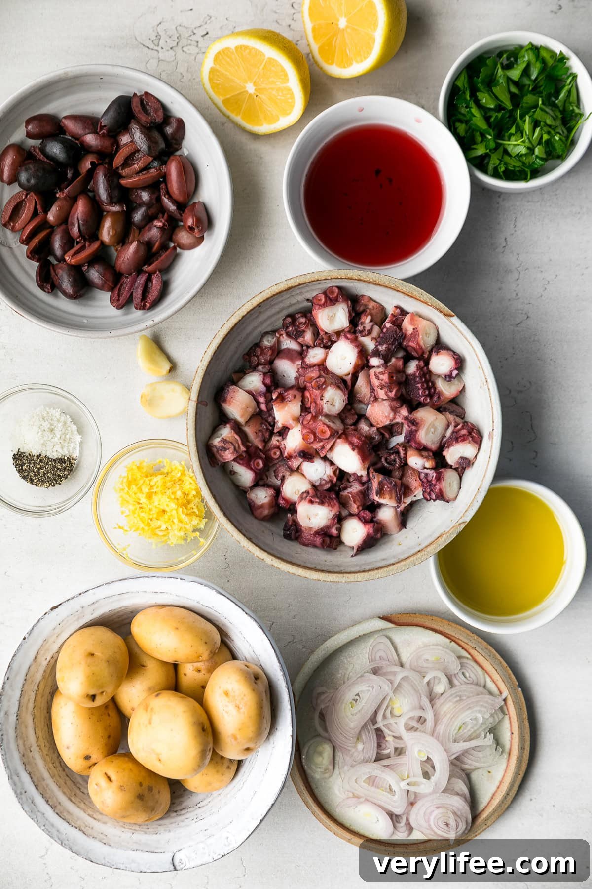 Zesty Mediterranean Octopus Salad with Lemon and Herbs 5 Octopus, potatoes and olives